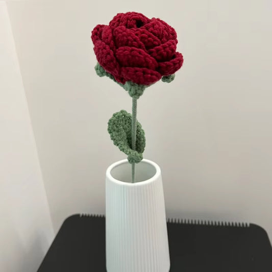 1PC Modern Elegance Simulation Flower Home Decoration Dining Table Knitted Rose Single Bouquet Wedding Artificial Flower